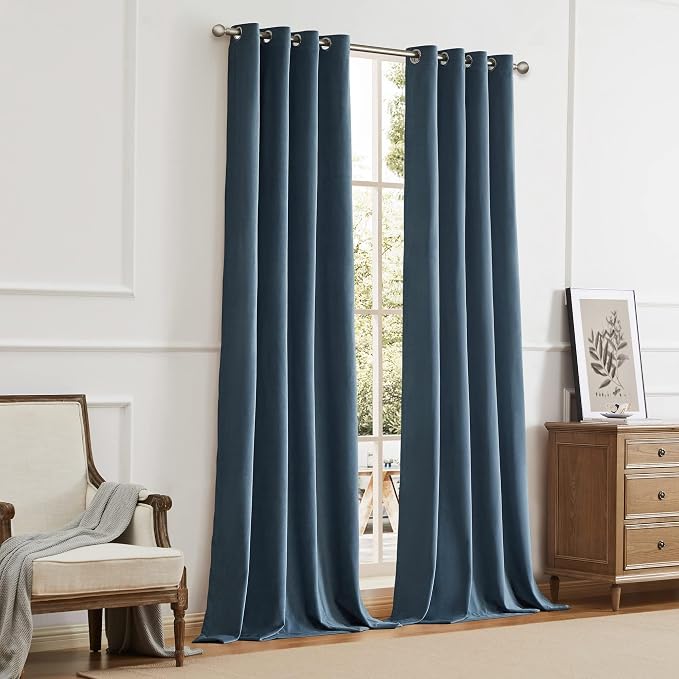 BULBUL Velvet Dirty Blue Blackout Curtains 102 inch Long - Image 8