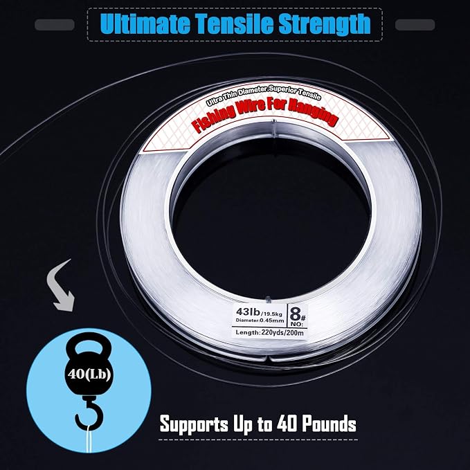 Clear Fishing Wire, Acejoz 656FT Fishing Line Clear Invisible Hanging Wire - Image 4