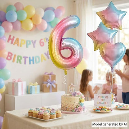 Rainbow Ombre Number 6 Balloon 40 Inch Pastel Foil Decor - Image 2