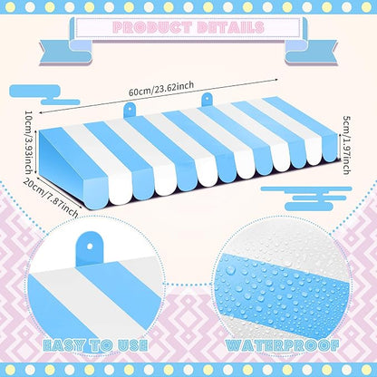 Boao 4 Pack Blue and White Awning Decoration 3D Stripe Cardboard Awning - Image 2