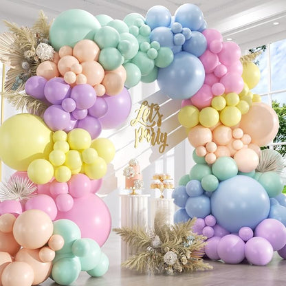 Pastel Rainbow Balloons Arch Kit 174pcs, Macaron Assorted Colorful Spring by Unknown