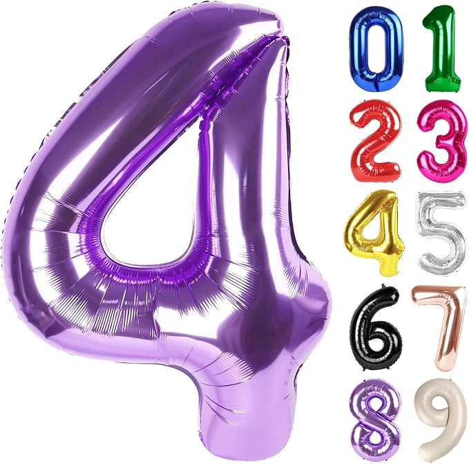 4 Balloon - Purple Birthday Number Balloons, 40 Inch Decorations Men Women | by ALPHADELTAPI