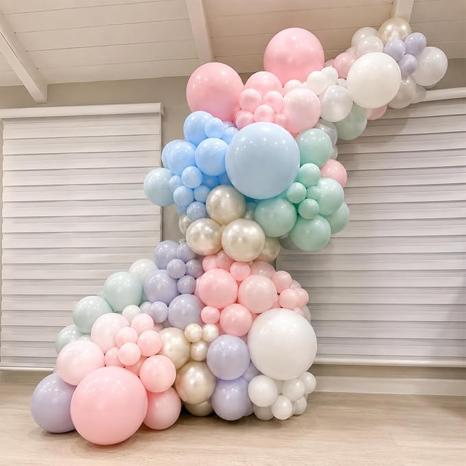 Pastel Balloons 60 Pcs Floral Pastel Light Pink Blue Green Grey Double Stuffed - Image 3