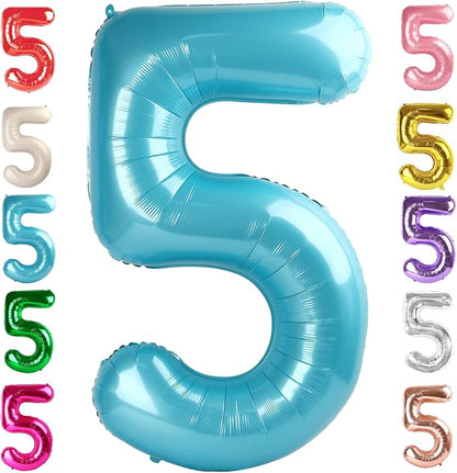 5 Balloon Numbers Birthday Decorations, 40In Pearl Blue Balloons by Mluchee