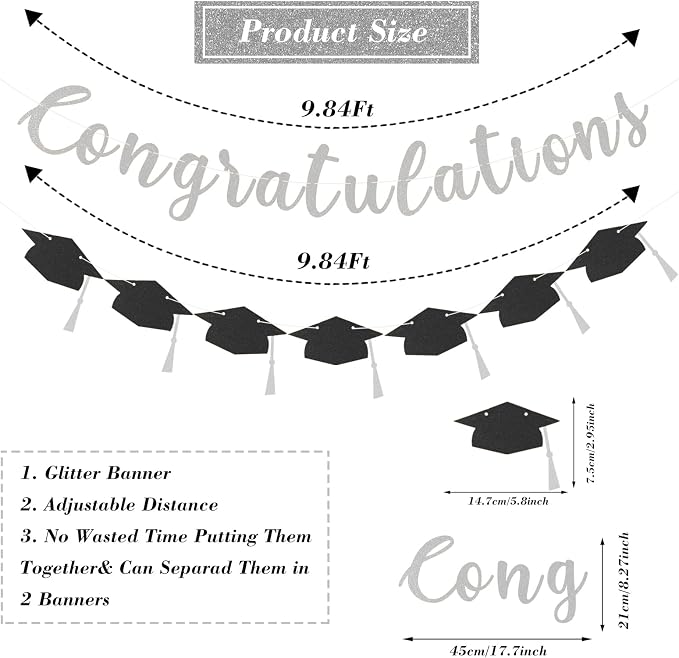 Class of 2026 Graduation Decorations Pre-Strung Glitter Congratulations Banner - Image 7