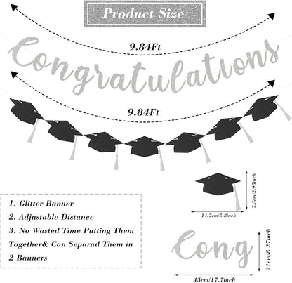 Class of 2026 Graduation Decorations Pre-Strung Glitter Congratulations Banner - Image 7