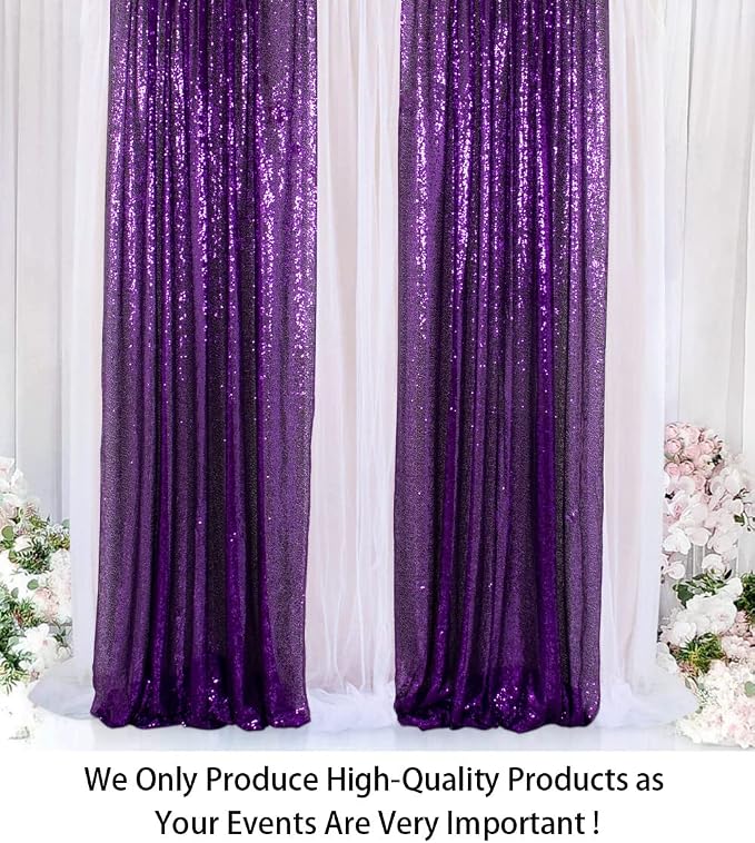 ShinyBeauty Sequin Curtains 2 Panels Purple 2FTx8FT Sequin Photo Backdrop Royal - Image 2