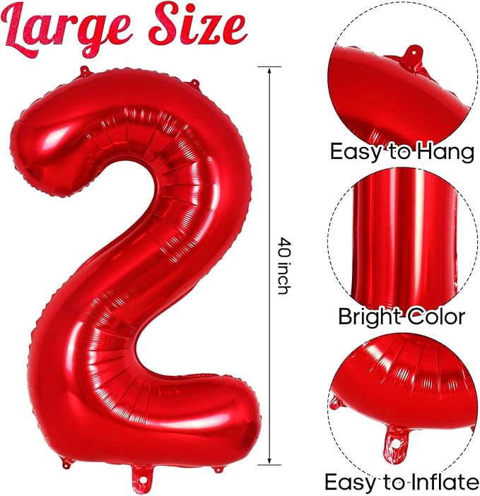 Red Number 26 Balloons, 40 Inch Big Large Foil Number Balloons, Jumbo Giant - Image 2