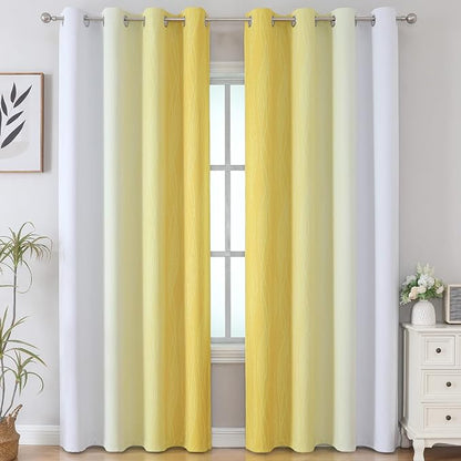 Ombre Yellow and Greyish White Blackout Curtains 96 Inches Long - Image 2