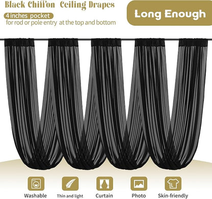 4 Panels Black Ceiling Drapes for Wedding Ceiling Drapes 5ftx20ft Wedding Arch - Image 3