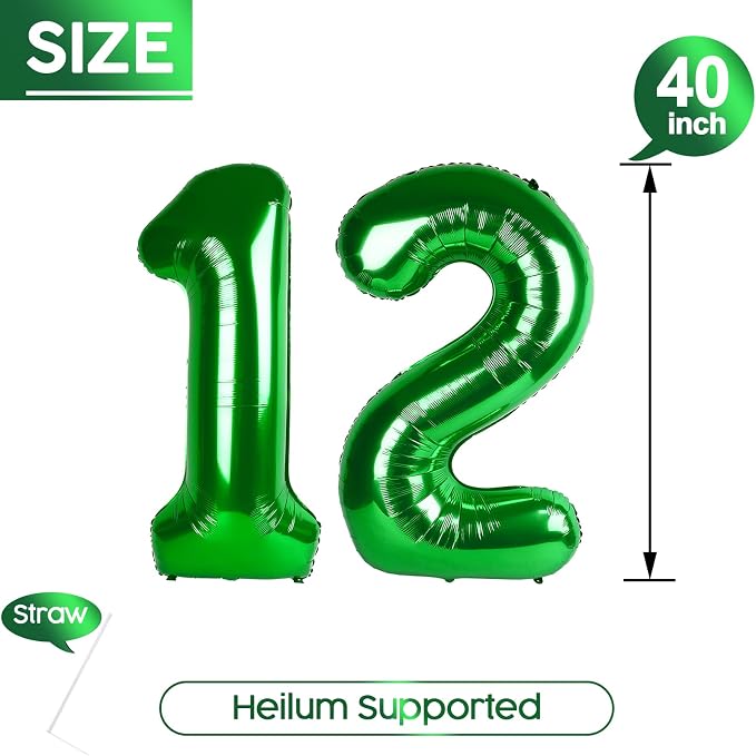 12 Balloon - Green Birthday Number Balloons, 40 Inch Decorations Men Women | - Image 5