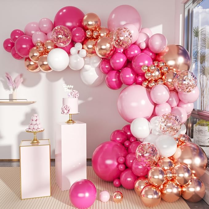 MEBAY Rose Red Pink Champagne Balloon Arch Garland Kit by MEBAY