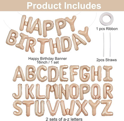 TONIFUL 65 Pcs 16 Inch Caramel Happy Birthday Balloons and 2 Sets A-Z Foil - Image 2