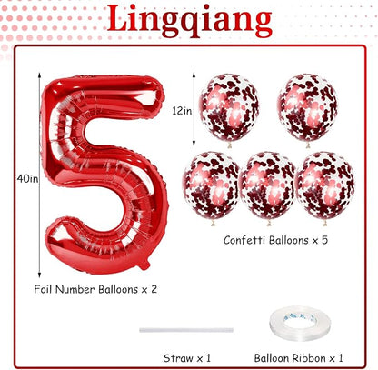 Large 50 Balloon Number Red, 40 Inch Helium Foil Number 5 & 0 Balloons Self - Image 2