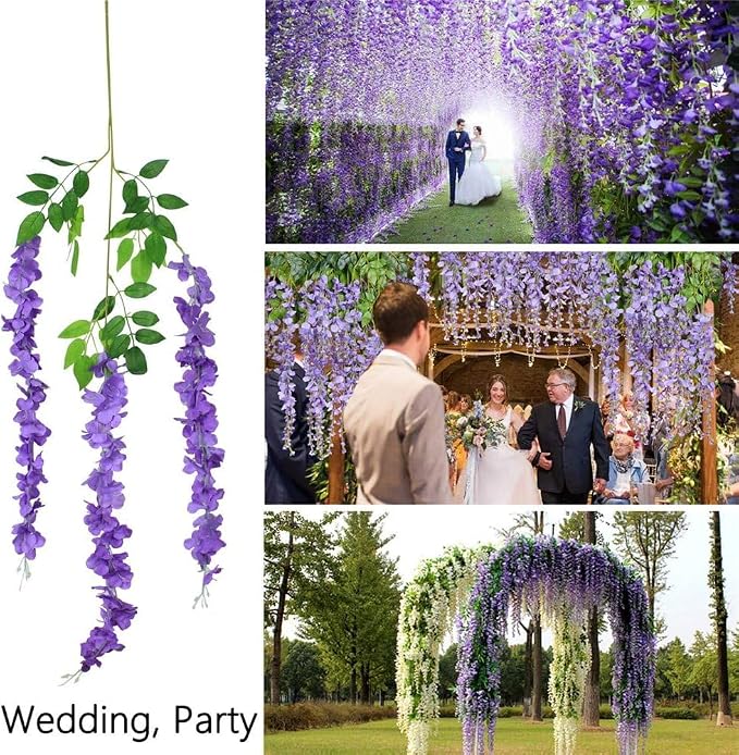 36pcs Artificial Wisteria Flowers 3.6 Feet/Piece Purple Dense Artificial Fake - Image 4