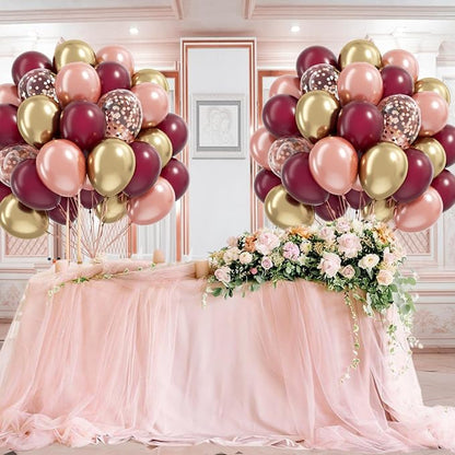 60pcs 12inch Burgundy and Gold Balloons - Image 8