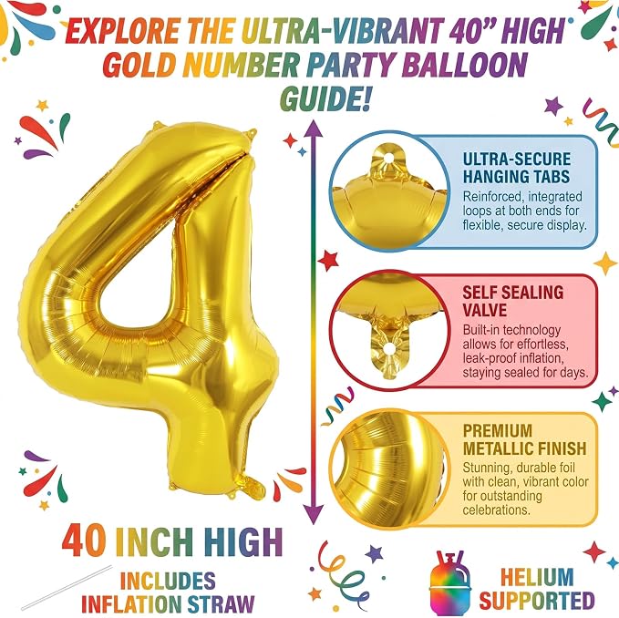 40 Inch Gold Number 4 Foil Balloon - Image 2
