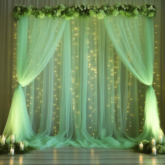 30x8ft Olive Green Tulle Backdrop Curtain by Partisky