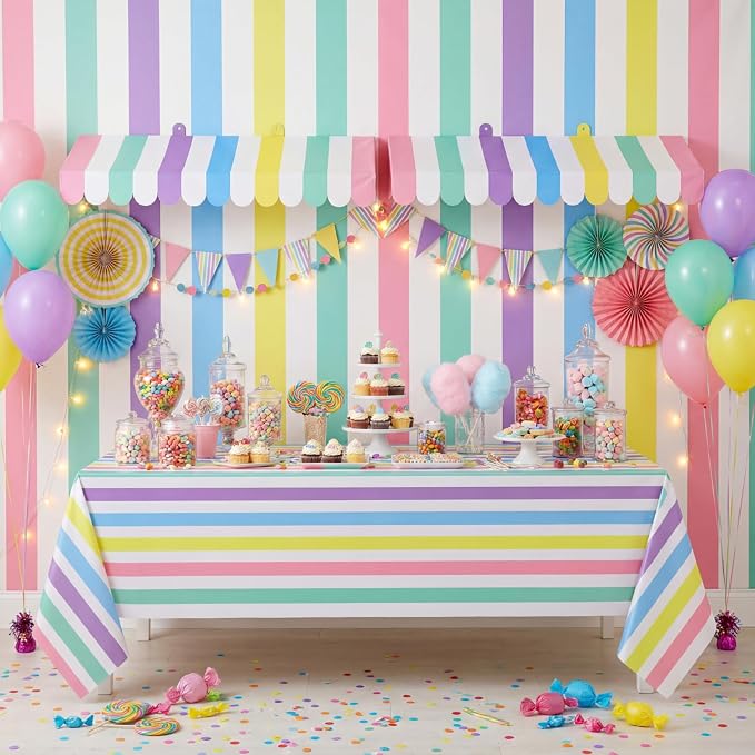 Boao 4 Pack Pastel Circus Awning Decoration Macaron 3D Stripe Cardboard Awning - Image 5