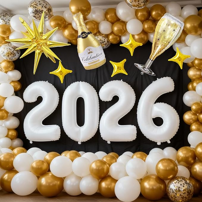 White 2026 Balloons, 40 Inch Number 2026 White Foil Balloons - Image 5