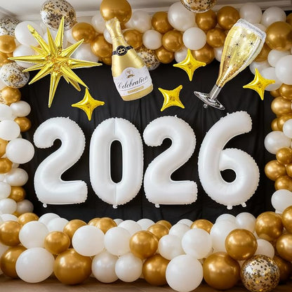 White 2026 Balloons, 40 Inch Number 2026 White Foil Balloons - Image 5