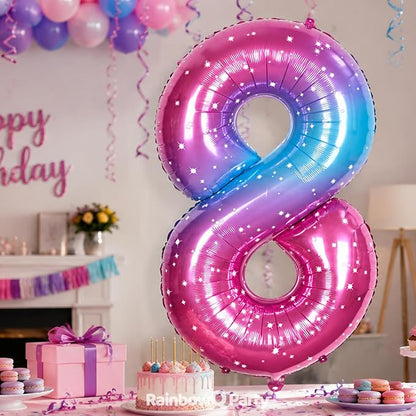 RainbowQ Blue Pink 8 Balloon Number 40 Inch Big 0-10 Foil Large Balloon | - Image 5