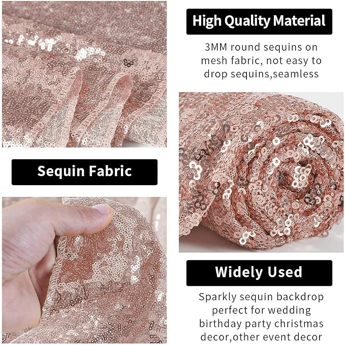 Hahuho Rose Gold Sequin Backdrop Curtain, Party Decoration（4 Panels, 2FT x 8FT - Image 4