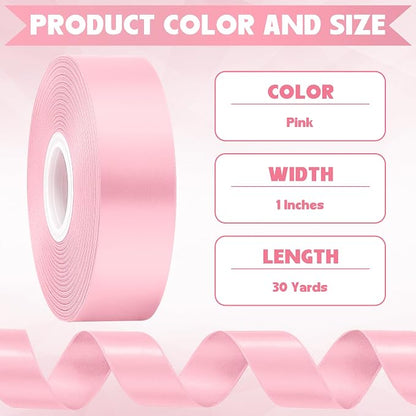 1In 30Yards Pink Satin Ribbon for Flower Bouquet Baby Shower Mother's Day | - Image 2