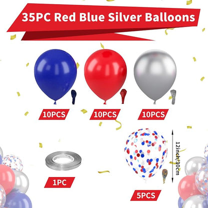 Red Blue Silver Balloons, Royal Silver Balloons Confetti Balloon - Image 2