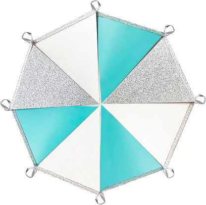 Teal Blue and Silver White Pennant Banner Flag Hanging Glitter Paper Triangle - Image 4