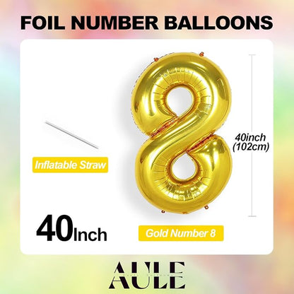 AULE 40 Inch Gold 8 Balloon Number Foil 0-9 Birthday Big Numbers | Birthday - Image 4