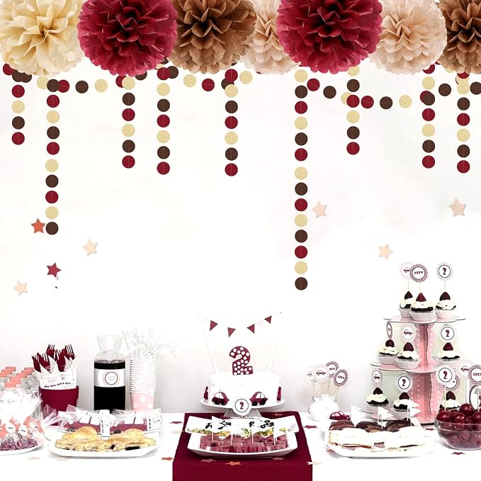 Boho Baby-Shower Burgundy-Brown Champagne Party-Decorations - Image 6