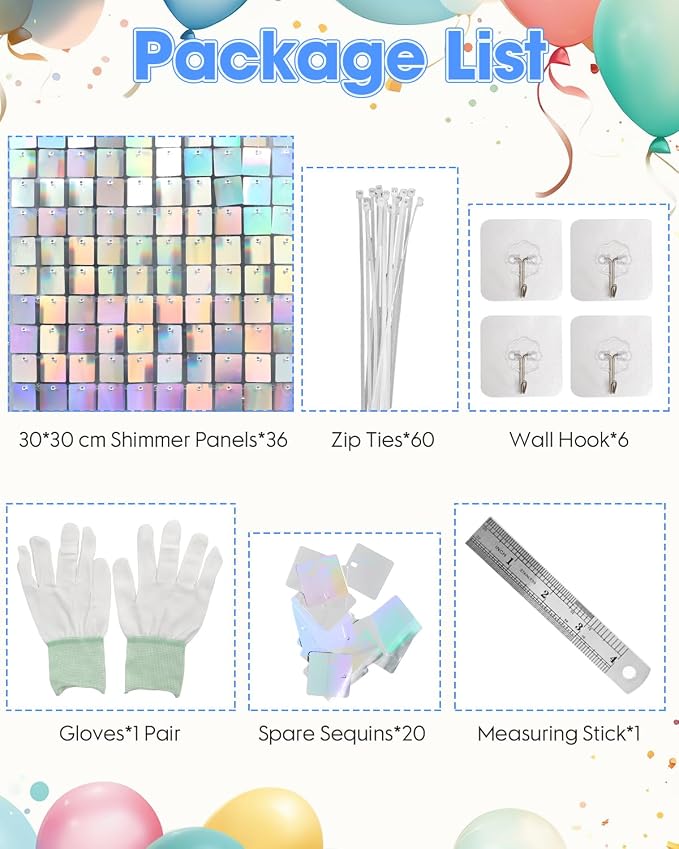 Iridescent Silver Shimmer Wall Backdrop 36 Panels Cover 6 x 6 Ft, Photo - Image 5