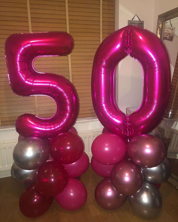 Hot Pink 50 Number Balloons, 40 Inch Giant Number 50 Balloons Foil Mylar Helium - Image 3