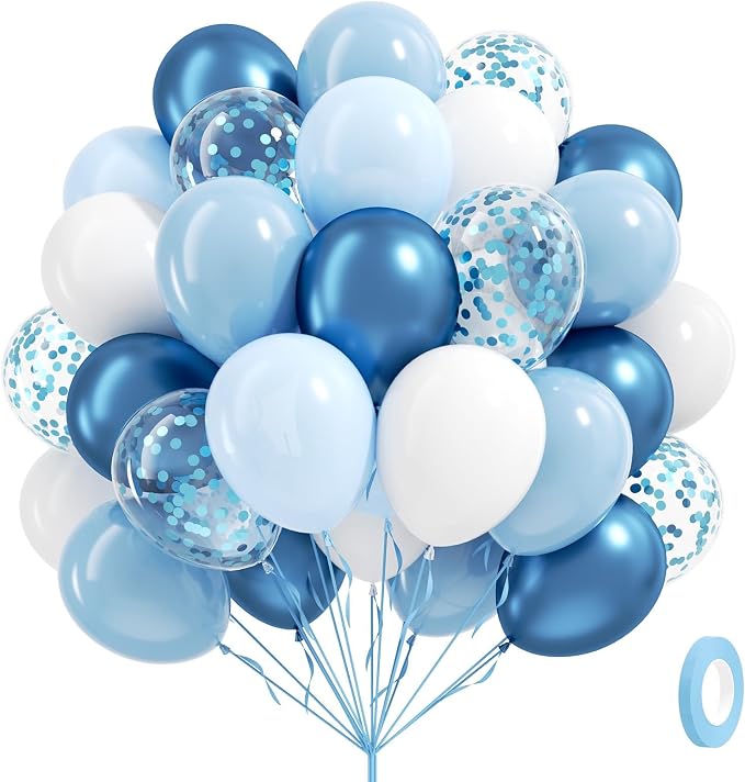 60pcs Blue and White Balloons 12inch by Leraqertra