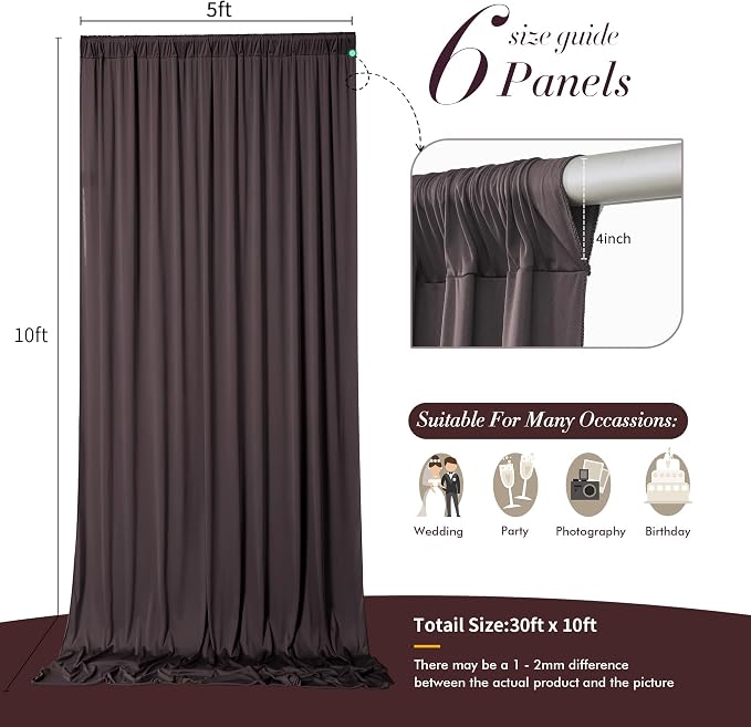 30 ft x 10 ft Wrinkle Free Brown Backdrop Curtain - Image 5