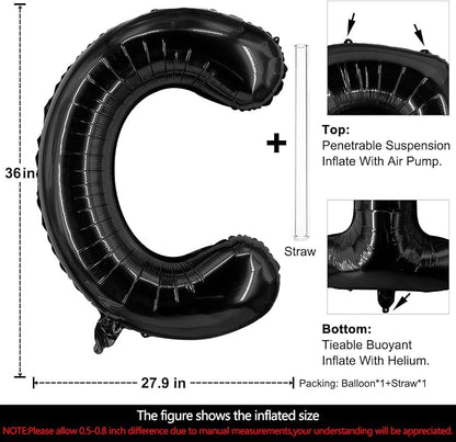 Lovoir 40 Inch Large Black Letter C Balloons Big Size Jumbo Mylar Foil Helium - Image 2