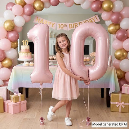 Baby Pink Number 10 Balloon 40 Inch, Foil Digits Festive Party Supplies | - Image 6