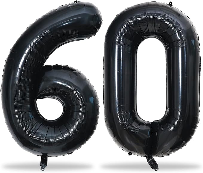60th Birthday Balloons Black for Women, 40 Inch Giant Mylar Foil Number 60 by Lingqiang