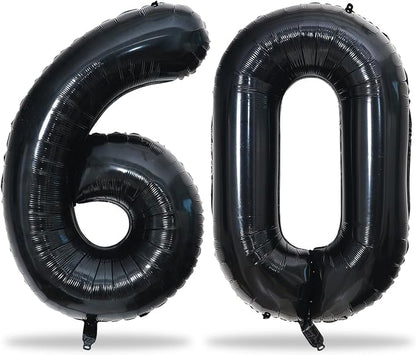60th Birthday Balloons Black for Women, 40 Inch Giant Mylar Foil Number 60 by Lingqiang