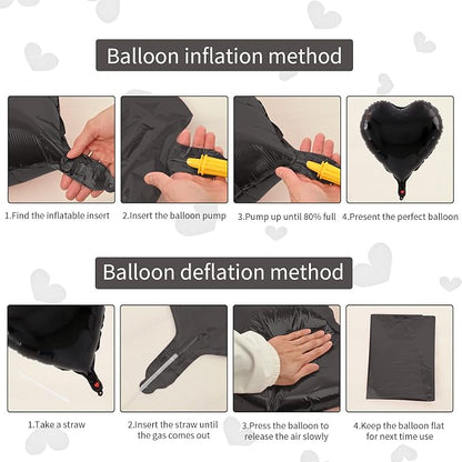 Biapian Foil Heart Balloons Black, Valentines Balloons 18inch Black Foil Balloon - Image 3