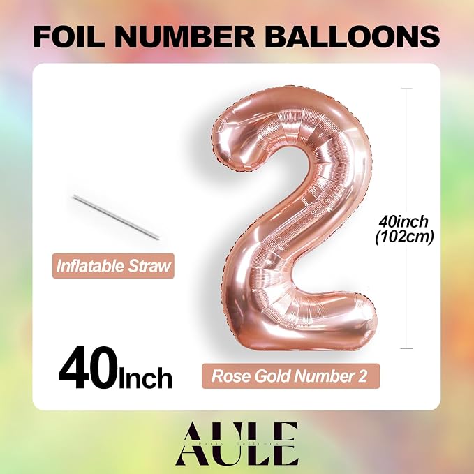 AULE 40 Inch Rose Gold 25 Balloon Number Foil 0-9 Birthday Big Numbers | - Image 5