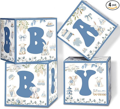 Kathfly 4 Pcs Blue Safari Baby Shower Decoration Blue Toile De Jouy Chinoiserie by Kathfly