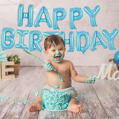 TONIFUL 16 Inch Light Blue Happy Birthday Balloons Banner Decor - Image 4