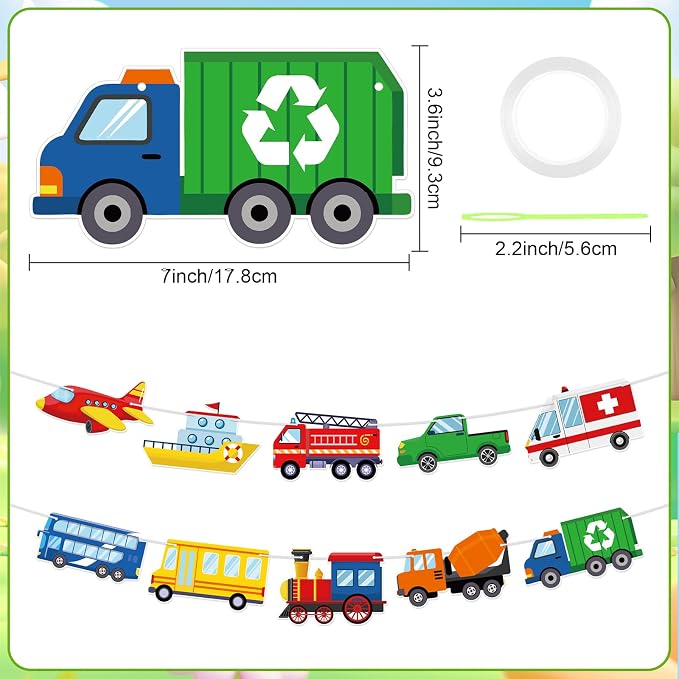 Hooqict Happy Birthday Banner Transportation Birthday Decorations Car Train - Image 2