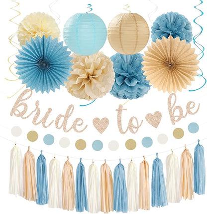 Light-Dusty Blue Beige-Champagne Bridal-Shower Party-Decorations by Burgleda