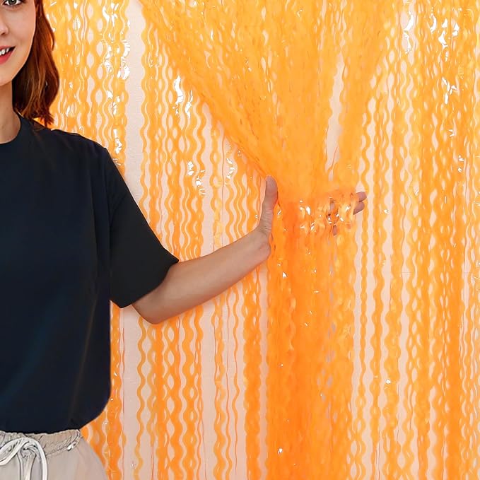 CYLMFC 4 Pack Wavy Orange Foil Fringe Curtain Party Decorations - Image 4