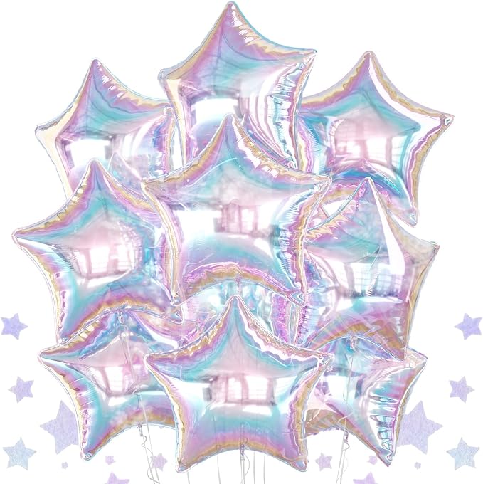 10PCS Iridescent Laser Star Foil Balloons, Transparent Laser Foil Stars Shape by BIAPIAN