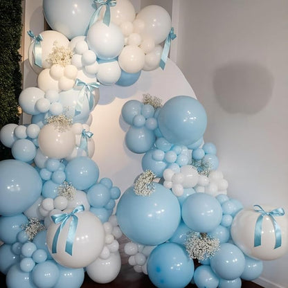 Blue Bow Balloons, Metallic Macaron Preal White Balloon Bow Print Balloon - Image 8