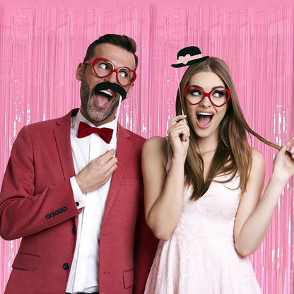 2 Pack Foil Curtain Pink Backdrop Streamers Metallic Tinsel Fringe Curtains - Image 4